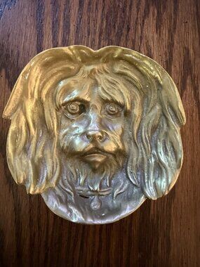MADE IN FRANCE VINTAGE BRONZE/BRASS LHASA APSO SPANIEL DOG TRINKET TRAY SHIH TZU
